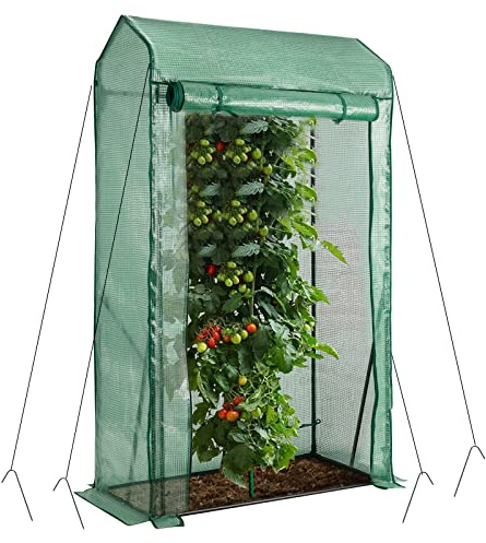 COSTWAY Serre de Jardin 100 cm x 50 cm x 170 cm, avec Porte Zippée Enroulable, Tube d’Acier Antirouille et Housse de Grille en Plastique PE, Tente pour Plantes Idéale pour Intérieur & Extérieur