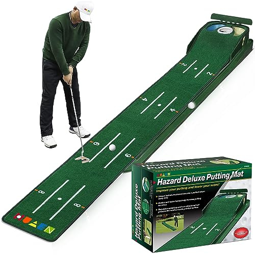 HUAEN Tapete Verde de Golf para Interiores Con Retorno de Pelota y 3 Agujeros - Equipo de Entrenamiento y Práctica en Casa u Oficina - Accesorios de Regalo
