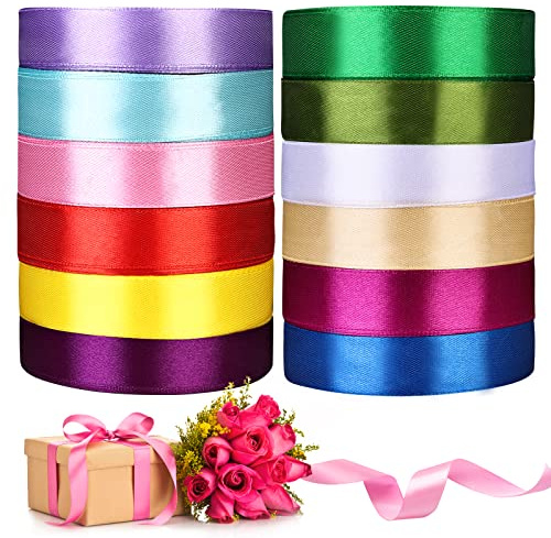 12 Colori Nastro di Raso, 20mm x 22m Nastro Raso Nastri Decorativi Tessuto Nastrino per Bomboniere, Confezionare Regali, Palloncini, Fiocchi, Decorazione di Cerimonia Nuziale