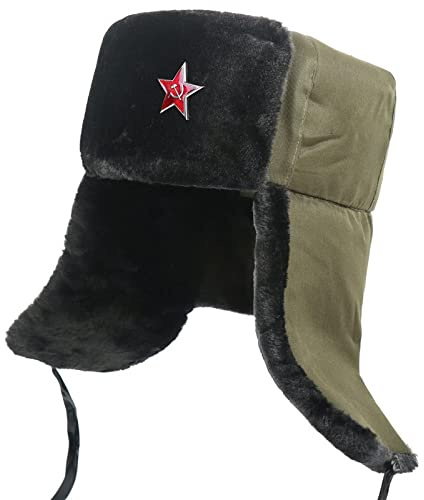 Russische Mütze Ushanka-Mütze Für Herren Mit Ohrenklappen, Damen-Wintermütze, Warme Bomber-Kunstpelz-Russische Mützen Für Damen, Ski-Schnee-Hüte, EIN Sowjetischer Stern, Einheitsgröße
