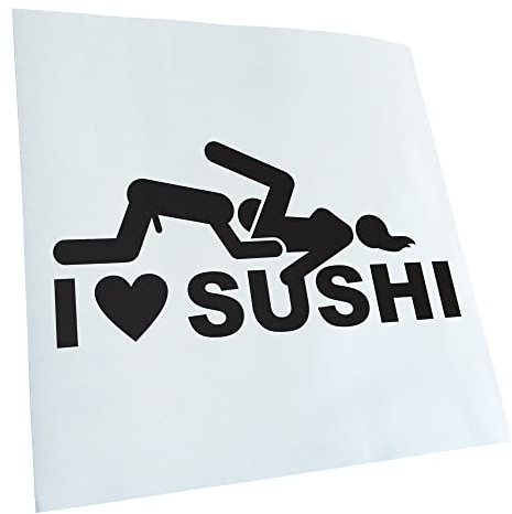 Kiwistar - Autoaufkleber - Mattschwarz - 18x9cm I Love Sushi - Heckscheibe Auto Aufkleber wetterfest für Kfz LKW Mofa Truck - Sticker außen selbstklebend Tuning Zubehör für Fenster Fahrzeug Scheibe