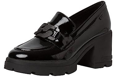 s.Oliver Damen Loafer mit Absatz Blockabsatz Elegant, Schwarz (Black Patent), 41 EU