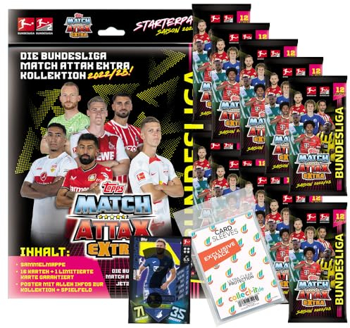 Bundle mit Match Attax EXTRA 2022/23-1 Starter + 10 Booster + Exklusive Collect-it Hüllen