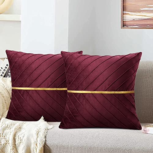 MAIXUN Kissenbezug Samt Rot 50x50 cm Weinrot Gestreifte Quadratische Sofakissen Couchkissen Kopfkissen Sitzkissen Kissen Deko Luxuriös für Wohnzimmer Schlafzimmer Büro Auto Sofa 2er Set