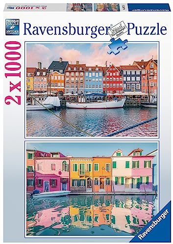 Ravensburger Puzzle - Farbenfrohe Häuser - 2X 1000 Teile Puzzle für Erwachsene und Kinder ab 14 Jahren