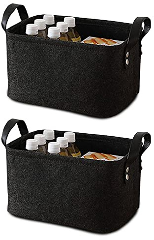 Kaizuca 2 Stück Filz Korb, Filz Aufbewahrungsbox, Stoffaufbewahrungskörbe, Faltbar, mit Zwei Weichen Griffen, für Kleidung, Handtücher, Toilettenartikel, Babyartikel, Bücher usw (Schwarz)