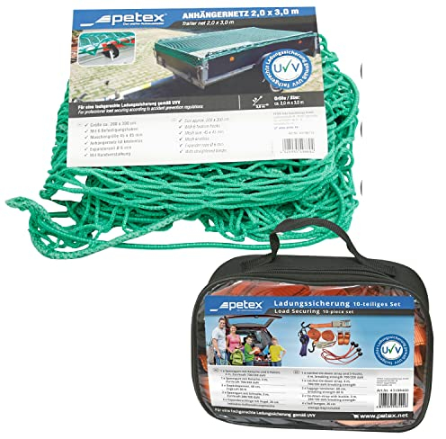 PETEX Anhängernetz 2,0 x 3,0 m, grün inkl. Ladungssicherungsset, 10-teilig
