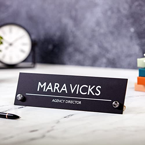 zouwii Nombre Personalizado Y Posición Placa De Nombre De Acrílico De Pie Negro - Letrero De Escritorio De 10x2.75 , Decoración De Oficina Moderna De Nuevo Trabajo, Regalos Para Compañeros De Trabajo
