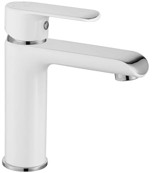 Rea Waschtischarmatur BLOOM WHITE CHROM BAS Wasserhahn Bad Badarmatur aus Messing Armatur für Waschbecken Badezimmer Mischbatterie Waschbecken Einhebel (Weiß/Chrom)