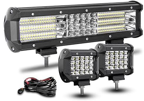 RIGIDON 12 Zoll 30 cm 330W Led Arbeitsscheinwerfer Bar mit 12V Kabelbaum | 2x 4 Zoll 10 cm 60W Offroad Scheinwerfer Zusatzscheinwerfer, Wasserdicht Lichtbalken Lightbar für 4x4 Auto SUV ATV KFZ LKW
