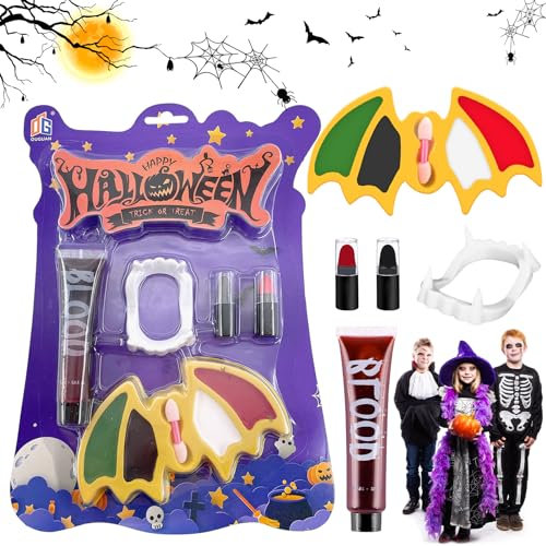 TOPJOWGA Halloween Schminke Make Up Set, Kinderschminke Set, Bodypainting Schminke, Vampirzähne Zähne Kinder, Kinder Schminke Geschenk für Weihnachten Halloween Karneval Geburtstag
