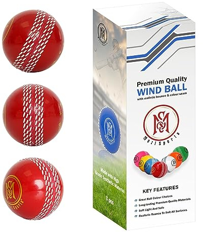 Mozi Sports vindcricketbollar – inomhus och utomhus mjuk träning cricketbollar för färdigheter coaching övning (3 x vindröda bollar)