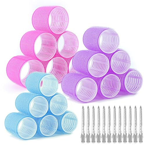 AiQInu 30 Pezzi Bigodini Grandi Set, Include 18 Pezzi Bigodini Per Capelli E 12 Clip A Becco D'Anatra, Bigodini Per Capelli Lunghi Corti Fai Da Te Per Donne E Bambini (60, 45, 36mm)