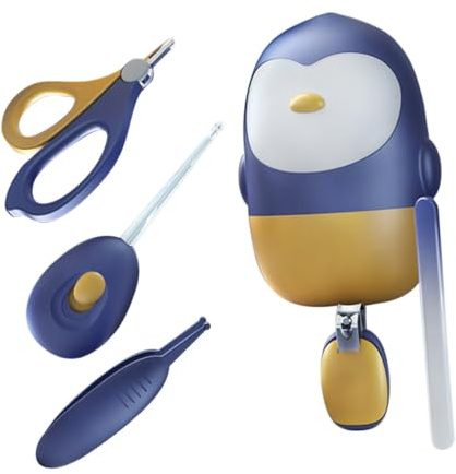 Toyvian 1ensemble Trousse De Soins Pour Bébés Set De Ciseaux à Coupe- Et Pince à Épiler Avec Cuillère Led Nés Doré