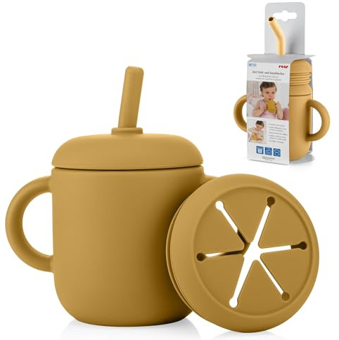 2in1 Trink- & Snackbecher für Babys und Kleinkinder | Praktischer Begleiter für unterwegs | auslaufsicher | Snack Cup | Trinkbecher | gelb