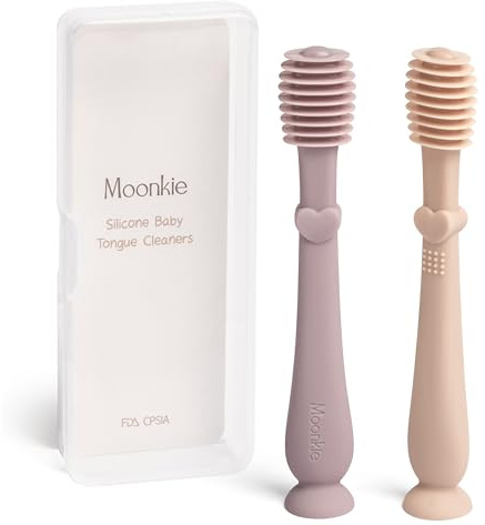 Moonkie Baby Tongue Cleaner, Toddler Toothbrush, Baby Oral Cleaner Newborn Kit for 3 Months+, 2 Pcs (Blush/Pale Mauve)
