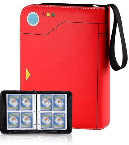 SCBOY Album Cartas Coleccionables Álbum Cartas Cremallera Contiene 400 Tarjetas 50 Páginas Compatibles Varias Tarjetas Regalo Para Niños (Rojo-B)