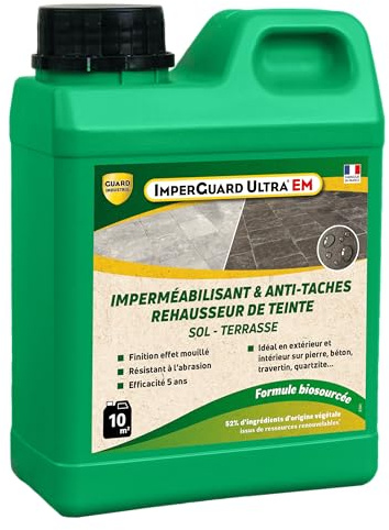 ImperGuard Ultra EM Nass-Effekt – Imprägnierung, wasserabweisend, ölabweisend, ohne Lösungsmittel, erfrischt Farbe – Schutz für Stein Beton gegen Wasser und Flecken – Französisch – Kanister –