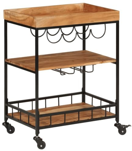 vidaXL Carrito de Bar de Madera Maciza de Acacia y Hierro 60x40x80 cm