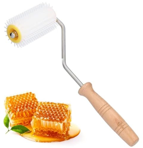 KOMUNJ Honigschleuder-Entdeckelungsnadel, Imkerei-Bienenkamm-Honig-Nadelwalzen-Entdeckelungswerkzeug mit Holzgriff für Imker, Bienenstock, Kunststoff Bienenzucht Nadel Walze WerkzeugC