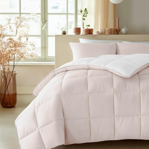 Zelesta Premiumbett – 2in1 Steppbett mit festem Bezug – Waschbar & Hypoallergen – Perkal Baumwolle – Bettdecke ohne Bezug (Silk & Coconut Cream, 140x200)