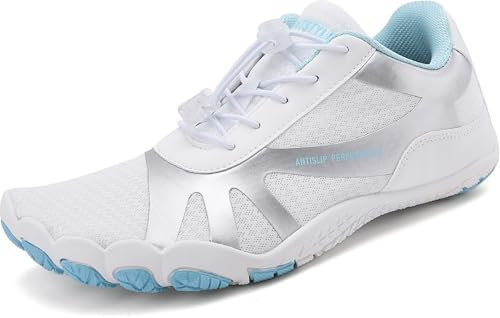 Sixspace Barfussschuhe Damen Outdoor Zehenschuhe Barfußschuhe Herren Traillaufschuhe Atmungsaktiv Leichte Fitnessschuhe Schnell Trocknend Badeschuhe (Weiß, 38EU)