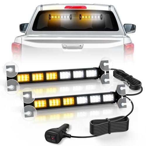antom Seis LED Luz Estroboscópica 2 Piezas 36 Leds Luz de Advertencia Naranja + señal de luz Blanca giratoria con 19 Modos estroboscópicos para Coche, camión, Tractor, vehículo