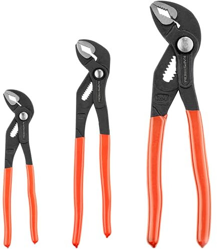 KapStrom 3-Pc Water Pump Pliers Set (7, 10, 12), Non-Slip Plumbers Wrench w/Adjustable Jaws, Tongue & Groove Pliers w/Ergonomic Handles, Heavy-Duty Pipe Grips w/CR-V Steel Construction