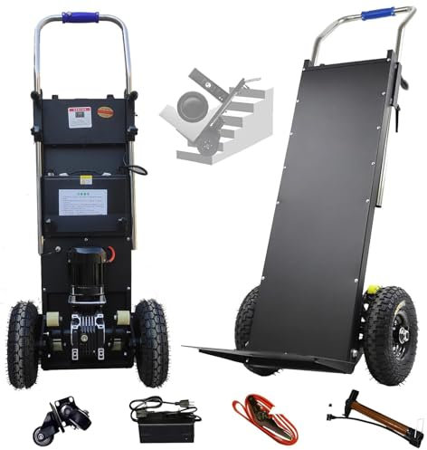 DDZJTPP Carretilla Mano EléCtrica,Carretilla para Subir Escaleras con Carga 400Kg Que Ahorra Mano Obra con Mango TelescóPico (45-65 Pulgadas),Motor Sin Escobillas 1200W,BateríA 48V/36Ah