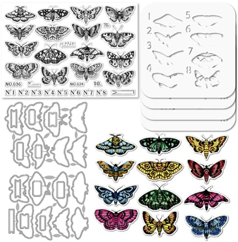 GLOBLELAND Transparenter Stempel Mit Schmetterlings Zahlenmotiv Motten Stanzform PET Farbe Bastelvorlage Schablonen Set Für Die Kartengestaltung DIY Prägung Scrapbooking Basteldekor