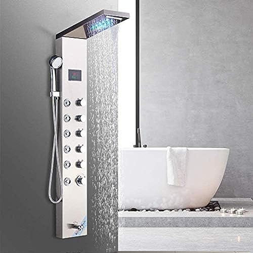 QXGJTLI 304 Edelstahl Duschpaneel Duschsystem mit Regendusche Wasserfall Duschkopf Handbrause Badewannenarmatur 3xMassagedüsen 5 Funktion für Badezimmer