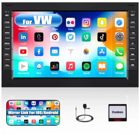 CAMECHO Android 13 Autoradio 2Din für VW Golf 4 Polo Sharan Jetta MK4 T5 Multivan, 7 Zoll 2 Din Auto Bildschirm mit Mirror Link GPS WiFi Bluetooth FM/RDS EQ SWC CANBUS+MIC