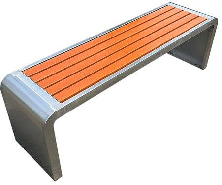 Gartenbank Wetterfest Gartenbank Ohne Lehne Verzinkter Stahlrahmen/Edelstahlrahmen Sitzfläche aus Kunststoffholz für Parks Aussichtspunkte Straßen 7 Farben(Gray+Orange,120 * 40 * 45cm)