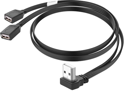 JSADZKJ Câble d'extension USB en Y 90 degrés Câble adaptateur USB 2.0 A mâle vers USB femelle double supportant la charge et le transfert de données pour PC,clé USB 50cm (Angle bas)