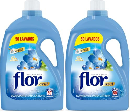 Flor - Suavizante para la ropa, aroma azul - 50 lavados (Paquete de 2)