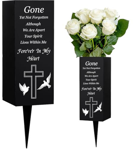 WEBEEDY Cemetery Vases Metal Grave Vases Flower Holder with Spikes Pigeons Cross Pattern Grave Cemetery Memorial Decorations for Graves Loss of Lover Funeral Father's Day,8x20 cm(Forever in My Heart)