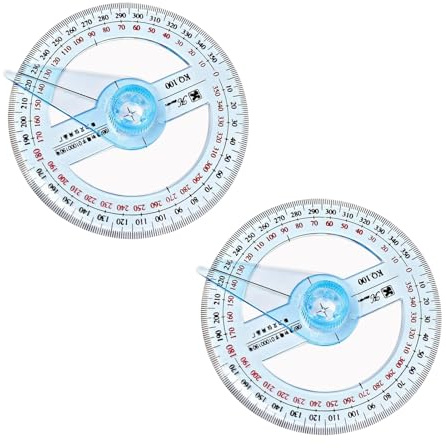2 Pcs Protractor Circle Protractor, 360 Degree Protractor Angle Measure Multi-Functional Protractor with Swing Arm Plastic Circle Ruler Geometry Tool for Classroom Office Drafting Measuring