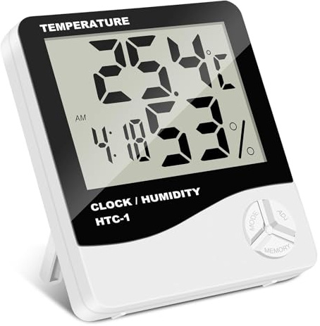 OMCGG Digital Thermometer Hygrometer, Indoor Humidity Meter Temperature | Accurate Temperature Monitor with Alarm Clock Gauge Thermometer Ambient for Home Terrarium Incubator Greenhouse Reptile