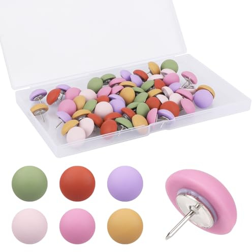60pcs Matte Push Pins, Cute Reusable Colorful Round Map Pins Resin Thumb Tacks for Cork Board Wall Bulletin Board Home Office Photos Decorative Pushpins Packed in Box(Bright Colors)