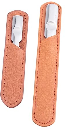 Mikikit Lima per Unghie in Acciaio Inossidabile, Set 2 Pezzi con Custodia in Pelle, per Manicure e Pedicure, Resistente All’usura