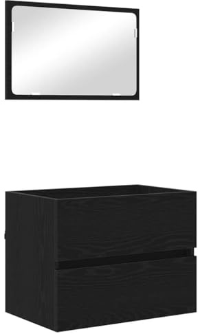 vidaXL Juego de Muebles de baño con cajón con Espejo 2 pcs Roble Negro, Conjunto de baño Moderno, Rectangular, soluciones de Almacenamiento duraderas, Muebles de Pared para el hogar