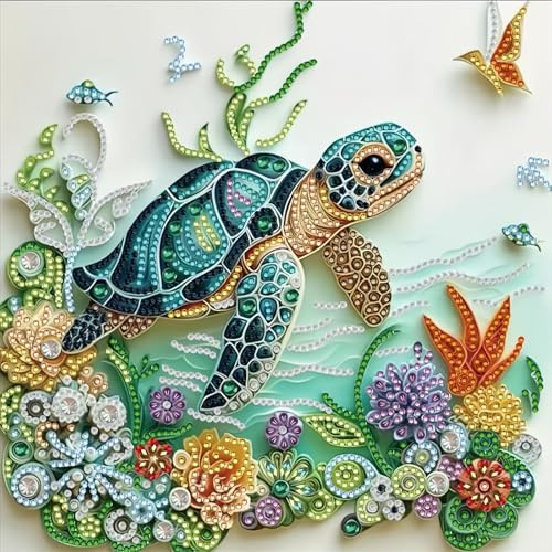 SUNSIERWEI Schildkröten Diamond Painting Erwachsene, 5D Diamond Painting Bilder, DIY Mosaikherstellung Arts Craft für Heimdekoration,Weihnachtsgeschenke,Geschenke für Freunde, Familie,30x30cm