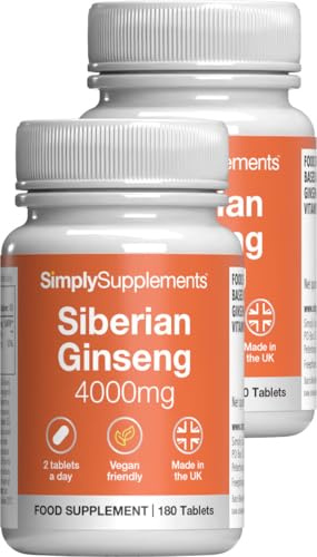 Siberian Ginseng Tablets | Supports Mental Performance & Reduces Fatigue | Suitable for Vegans and Vegetarians | 360 Tablets = 6 Months’ Supply | Made in The UK in Accordance with GMP Standards