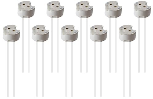 10 Pack MR16 GU5.3 G4 G6.35 GU4 Lamp Sockets for LED & Halogen Bulbs, Ceramic Base Light Socket Holders for LED and Halogen Bulbs Heat Resistant Wires Low Voltage Bulb Holder Fittings