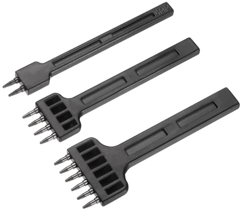 sourcing map 3Pcs Leather Stitching Punch 6mm 2/4/6 Prong Carbon Steel Leather Punch Hole Tool Stitching Chisel for DIY Craft Handbag Wallets Card Belt Holders Key Holder Belt, Black