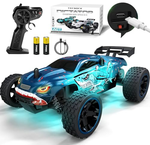 Tecnock Ferngesteuertes Auto, 1:18 Maßstab 2WD RC Car mit USB-C Schnellladung & 50 Min. Spielzeit, 2,4GHz All-Terrain RC Auto mit LED-Lichtern, Spielzeug Geschenk für 3–12 Jahren Jungen & Mädchen