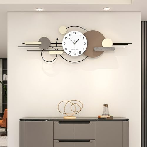 TWFJEL Modern Große Wanduhr Minimalistisch Kreativer Luxus Dekorative Wanduhren Leise ohne tickgeräusche Metallrahmen+Holz Zifferblatt Quarzuhr für Wohnzimmer Schlafzimmer Büro Küche, 120 * 38 cm