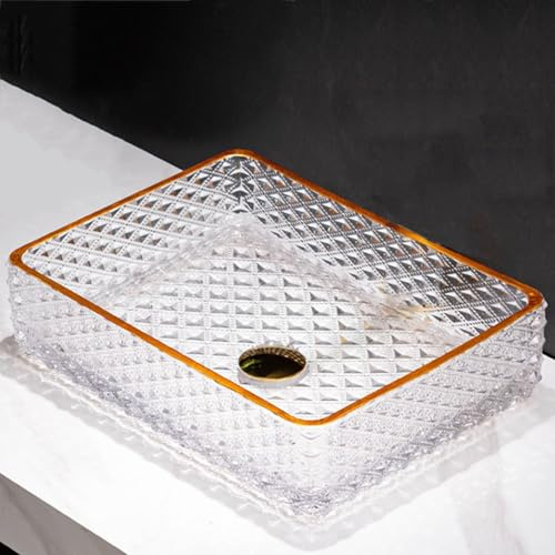 ZYCDP Glaswaschbecken Bad Aufsatzwaschbecken Rechteckig 430 X 320 X 110 mm Ohne Hahnloch Transparent