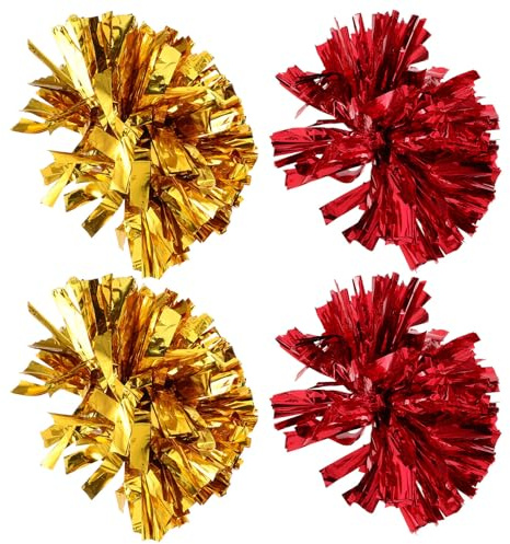 PENIKOKO 4 Pezzi Pompon Cheerleading Leggeri e Resistenti con Anello Colori Metallici Brillanti per Adulti Accessori Tifo per Squadre Sportive Eventi Scolastici e Feste