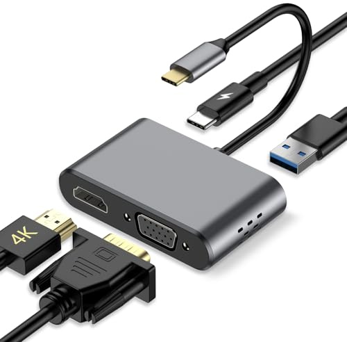 ZanBix USB C Hub, 4 en 1 USB C Adaptador con HDMI 4K, VGA, USB A 3.0, USB C 3.0, Compatible con MacBook, iPhone 17, iPad, Portátiles, Tabletas, Smartphones y Dispositivos compatibles con OTG